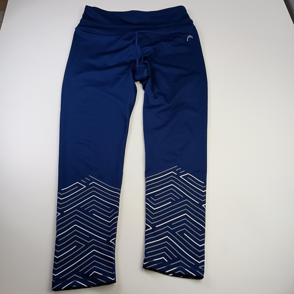 HEAD‎ Womens Navy Blue Geometric Chevron Print Crop Leggings Yoga Pants Size S